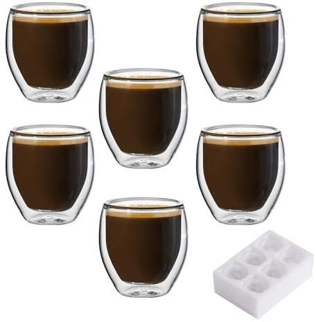 TERRATERRA 6 Tasses à Expresso en Verre Transparent Double Paroi - 100 ml (4 oz) - Effet Flottant - Isothermes - Pour Café, Espresso et Boissons Chaudes/Froides - Lot de 6