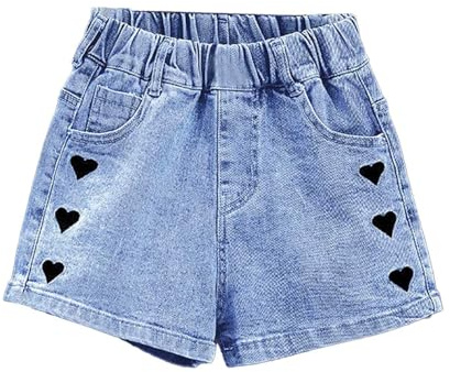 Baggy Jeans Short Bambino Pantaloncini Corti da Ragazza in Bermuda Estivi Moda Pantaloni Denim con Vita Elastica Estate per Bambini e Adolescenti, 3-16 Anni
