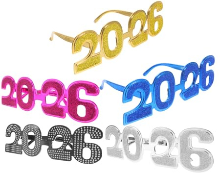 GALPADA 5 Nyårsglasögon 2026 - Glitter 2026 Glasögonbågar Examensfest Nyhet Glasögon För Nyårsafton Julhelg Fotobåsrekvisita