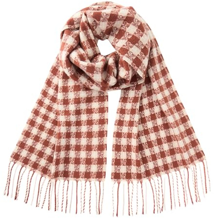 CALVIN & OLIVIA Ultra-Soft Cashmere Feel Scarf Winter Holiday Gift for Men & Women, Rust Red Gingham Scarf With Tassel Fringe, Standard