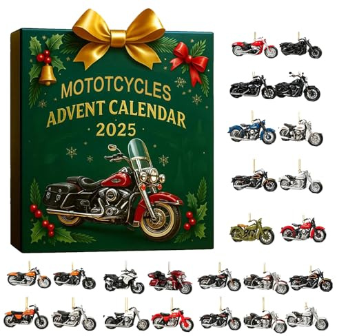 Advent Calendar 2025 Classic Cars Motorcycles 2D Acrylic Christmas Tree Pendants Decorations Ornaments 24 Days Christmas Countdown Calendar Sports Cars Motorbikes, Idea Gift for Adults Kids (C)