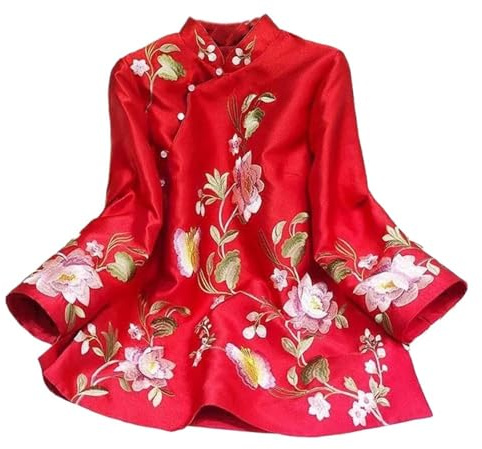 Generico Camicia da Suit con Stile Nazionale per Donna - Blusa Cinese Tradizionale Elegante, Taglie Grandi Loose, Top Hanfu Femminile, Adatta per Occasioni culturali(Red, XXL)