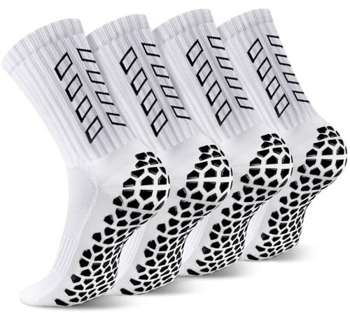 ENONEO Calze Calcio Antiscivolo Uomo 37-45 Calze Antiscivolo Calcio Anti Vesciche Addensare Cotone Calzini Sportivi Donna Traspirante Calzini Grip Calcio per Ciclismo Trekking (Bianco puro-2pc)
