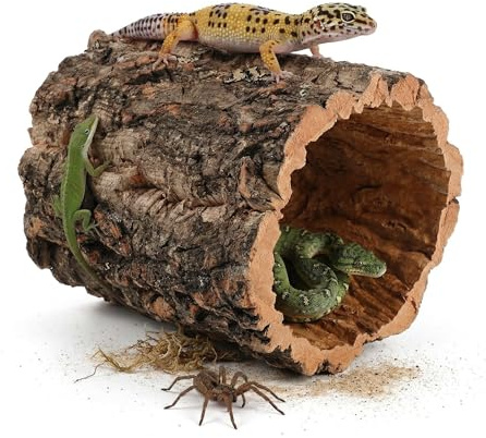 Veemoon Tronco de árbol para reptiles, cueva de reptiles y anfibios, escondites de hábitat de corteza de corcho, tronco, terrario, tronco, tronco, cueva, madera, escalada, escondite para gecko