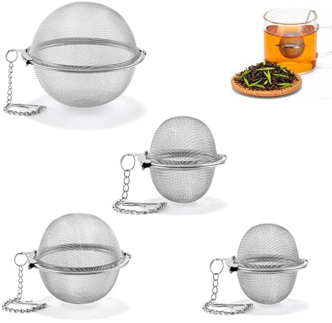 4 Pezzi Infusore Spezie per Cottura, Palla da Tè e Palla Spezie in Acciaio Inox, Sacchetto Spezie con Catena per Tè Sfuso e Spezie, Infusore Riutilizzabile e Filtro Spezie in Acciaio