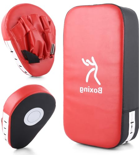 LDXDRU Punching Mitts Kick Pack Set, Boxing Pads, Kickboxing Pads, Red | 1pcs Kick Pad and 2pcs Punching Mitts, Thai Pads Karate Kick Pads for Kickboxing, Martial Arts, UFC, MMA Training