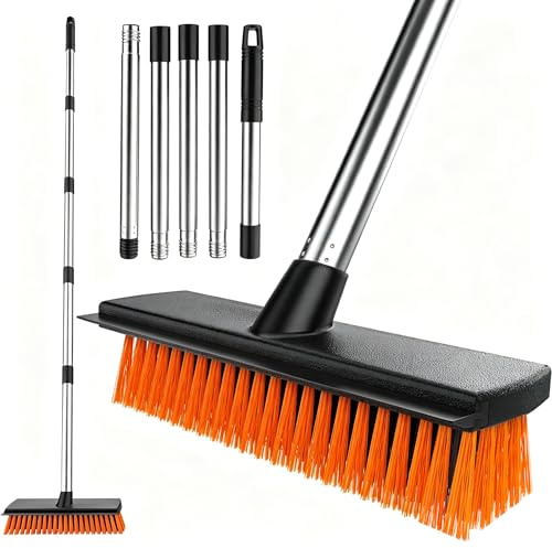 Gatukvast, kvast med handtag utomhus gatukvast med 27 cm hårt borsthuvud och skrubbe, 145 cm långt handtag utomhus kvast för trädgård, terrass, uppfart, skolor