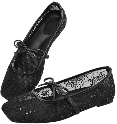 Chaussures de ballerine pour femme - Confortables - Classiques - Chaussures de danse - Antidérapantes - Décontractées - Chaussures d'été larges - Chaussures de ballet sportives - Ballerines à lanières