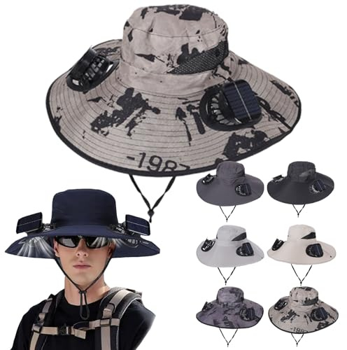 Sombrero Integrado con Ventilador de Carga Solar, Gorra de ala Ancha con 2 Ventiladores de Energía Solar - para Hombres y Mujeres: Pesca, Jardinería y Playa