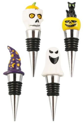 INOOMP 4 Pezzi Tappi per Bottiglie Vino in Lega Design Unico Rotondo, Resistenti All'usura e Anti-perdite, per Feste di Halloween e Decorazioni Originali