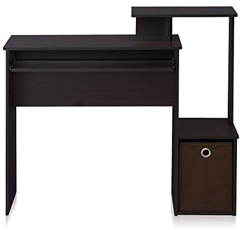 Furinno Econ Mehrzweck Home Office Computer Schreibtisch mit Ablage und Einschub, Holz, Dunkle Walnuss, 40 x 100.08 x 86.61 cm