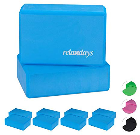 Relaxdays 10 x Yogablock, Yoga-Klötze für Yoga-Übungen, Hartschaum, rutschfest, Yoga-Würfel, HxBxT: 8 x 23 x 15 cm, Blau