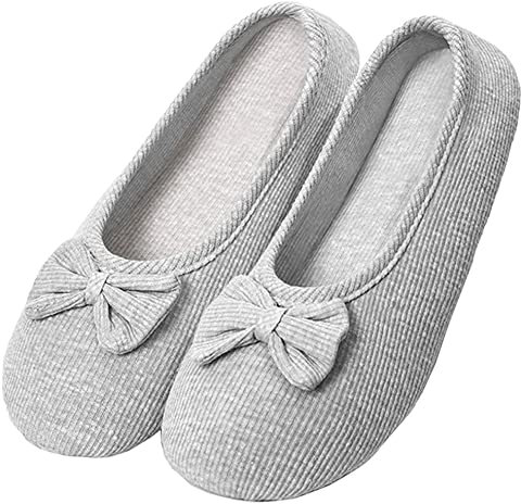 iNszkoos Damen Frottee Baumwolle Ballerina Hausschuhe Yoga Geschlossene Ballerina Slippers Pantoffel Leicht Hefterzufuhren Zuhause Schlafzimmer Wohnzimmer Büro-Hausschuhe(Grau,39-40)