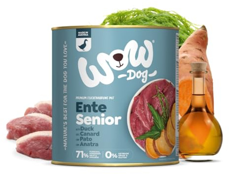 WOW Dog Senior Nassfutter mit Ente 6 x 800g| ohne Getreide & Zucker