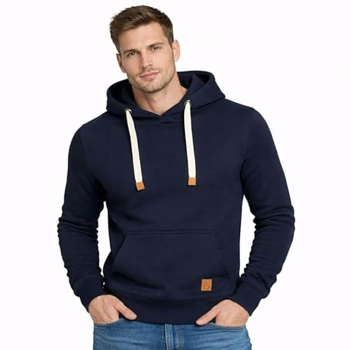 Blu Apparel Mens OH Overhead Pullover Fleece Hoodie OH Hoody Hooded Sweatshirt Grey Black (Medium, Navy)