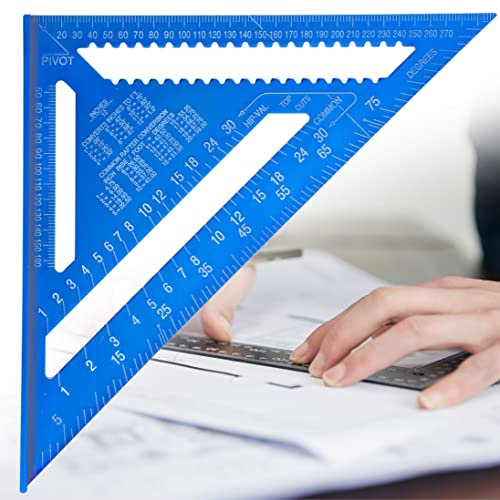 12 Pulgadas Escuadra Carpintero Triángulo Regla,Herramienta de Medición Escuadra Carpintero Metal Aluminio para Ingenieros, Diseñadores,Carpinteros (Azul)