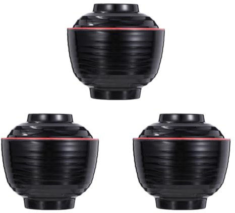 DOITOOL Lot de 3 bols en porcelaine imitation avec couvercle pour soupe miso et ramen résistant à la chaleur facile à nettoyer 3,8 pouces