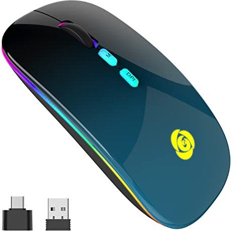 CC Store Bluetooth Wireless Mouse with Type-C Receiver for Laptop, Rechargeable 2.4G USB Optical Mouse for Laptop/MacBook/iPad/PC/Computer, 3 Adjustable DPI &Backlight, Windows Compatible