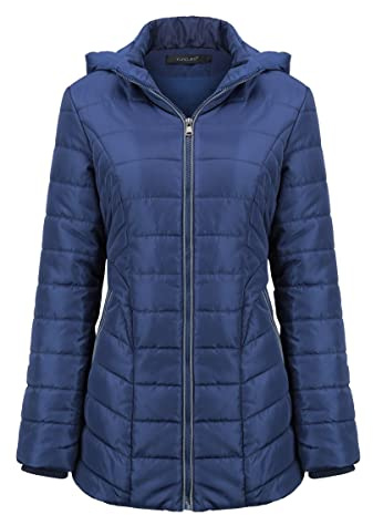YUNCLOS Veste Femme d‘Hiver Doudoune Femme Matelassée Chaud Parka Mi-Long Blouson Manches Longues de Couleur Unie
