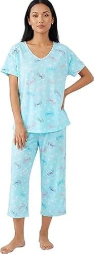 CHUNG Women Cotton Blend Pyjamas Set Short Sleeve Top Capri Pants Plus Size S-3XL Sleepwear Nighties