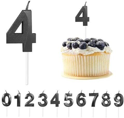 Velas con número de cumpleaños, velas de cumpleaños 3D negras con números, 5 cm, velas con números para tartas, decoración de tartas, cumpleaños con velas para cumpleaños, aniversario, fiestas, número
