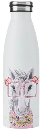 MIKASA Tipperleyhill Double-Walled Stainless Steel Bottle, 500ml Vacuum-Insulated Drinks Bottle Keeps Drinks Cold and Hot, BPA-Free Stainless Steel Hydration Bottle with Horse Print