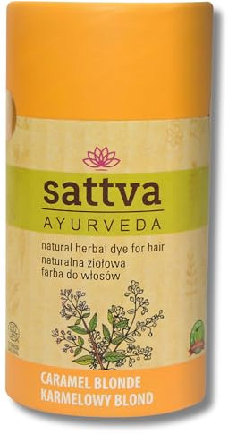 Sattva Ayurveda Tinte natural para el pelo de henna para personas alérgicas, tinte vegetal orgánico para color de pelo natural, volumen y brillo, doble porción, ECOCERT (Caramel Blond, 150)