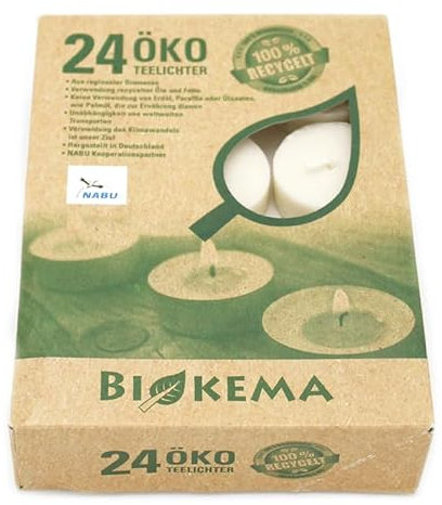 luterna 100% ÖKO-TEELICHTER aus regionaler Bio-Masse, BIOKEMA, Ø38 mm, Brenndauer ca. 4h, ohne Aluminiumhülle, 24 Stück pro Verpackung