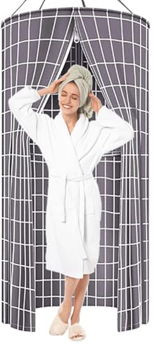 ZVOBUEI Round Shower Curtain Hanging Bathroom Curtains with Storage and Double Zipper Waterproof Portable Shower Curtain Sets for Camping & Outdoor Privacy (31x78) (39x78)