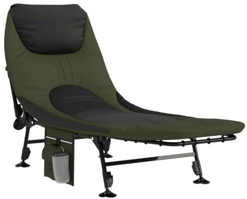 vidaXL Angelliege, Campingliege mit Verstellbaren Schlammbeinen, Klappbar Karpfenliege für Außenbereich, Klappliege Feldbett, Grün
