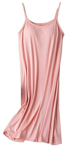 Chemise de nuit pour femme en coton doux - Chemise de nuit douce avec soutien-gorge intégré - Bretelles spaghetti - Chemise de nuit décontractée et confortable - Couleur unie - Robe débardeur - Robe