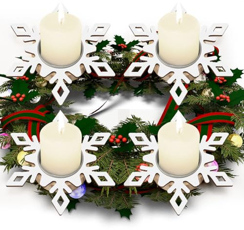 LAMEK 4 Stück Weihnachten Teelichthalter Schneeflocke Kerzenständer zum Bemalen Holz Adventskranz Kerzenhalter Stabkerzenhalter Bastelset für Advent Tischdeko Adventskerzenhalter Weihnachtsdeko