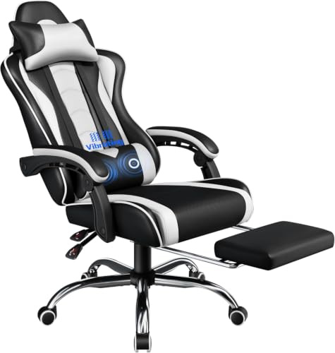 Yaheetech Sedia Gaming Ergonomica Massaggiante Schienale Reclinabile Bianco