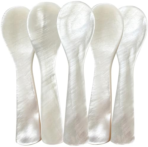 ThougrLyh Caviar Spoon 5pcs Mother of Pearl Spoons for Caviar Ice Cream Sauce 3.54 Inches Shell Spoon