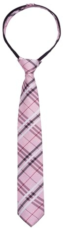 Alizeal Cravate fine pré-nouée à rayures tartan pour garçons de 8 à 14 ans avec fermeture éclair de 6 cm, 064-Rayures roses, taille unique