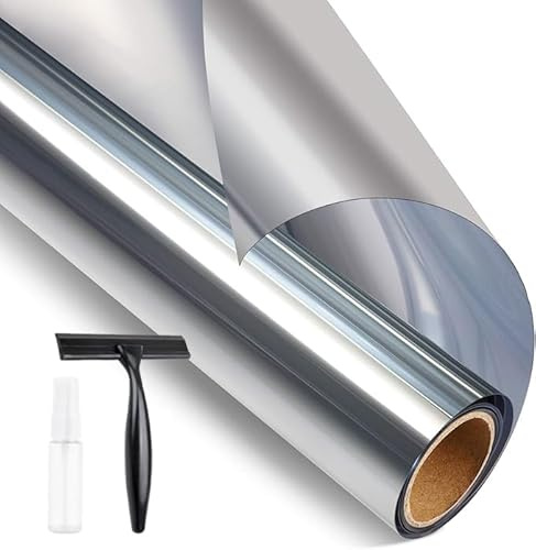 STATINT Pellicola per finestra unidirezionale per la privacy, tinta a specchio riflettente per la privacy diurna, statica, adesiva, con blocco UV, controllo del calore per casa e ufficio, argento, 90