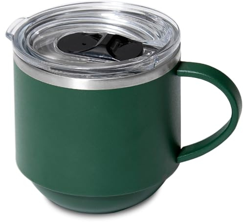 Klaraber isolerad kaffemugg, termisk mugg med handtag, isolerad campingmugg med lock, dubbelvägg rostfritt stål ölmugg, spillsäker, återanvändbar, 330 ml/11 oz (grön)