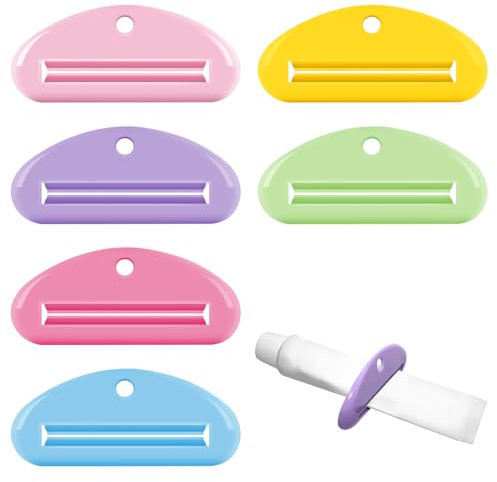 6 Pcs Toothpaste Squeezer Set, Plastic Toothpaste Saver, Hanging Toothpaste Dispenser, Tube Wringer Fits Tubes Up to 2.5 Wide, Easy Squeeze & No Rollback, Hanging Hole for Space Saving