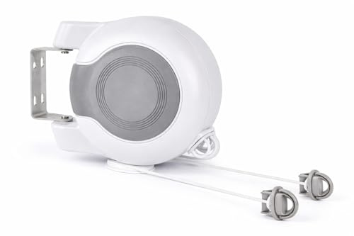 Retractable Clothes Line Wall Mounted, 30 Metres Twin Cable (2 x 15m), Heavy Duty Indoor Outdoor Washing Line, Space Saving Laundry Dryer, White