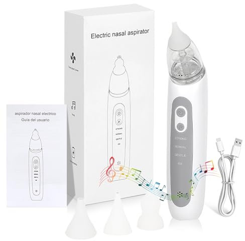 Nasensauger Baby, Nasensauger Baby Elektrisch, Nasensekretsauger Baby Staubsauger Mit 3 SaugstäRken, 3 GrößEn Silikon Tipps Und Licht Beruhigender, Musikfunktion