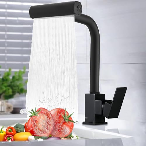 Grifo de cocina giratorio de 360° y alta presión XWIHTR Grifo mezclador de acero inoxidable con 4 modos de rociado Grifo mezclador para fregadero de cocina (negro)