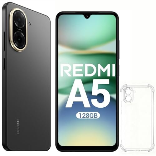 XIAOMI Redmi A5 Smartphone 6.88 HD+ 120Hz 4GB+128GB | Dual SIM 4G+ microSD | Batteria 5200mAh | Fotocamera 32MP | Senza Caricatore - Nero | Include Custodia Protettiva