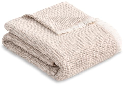 HIPERMANTA Manta Algodón Fina Muy Suave Sofa. Manta Cubrecama Colcha Foulard. Plaid Multiusos Cubresofa. Comoda Practica Suave Calida. Modelo Flam 120x180 cm Color Vison