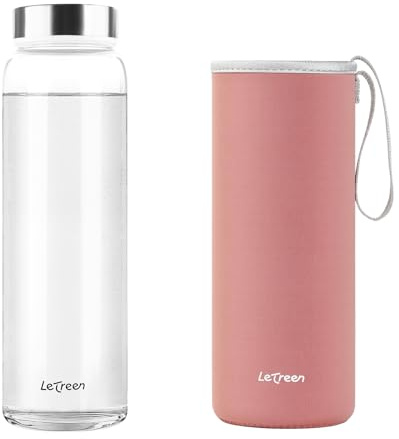 LETREEN Glass Water Bottle 32 oz, Borosilicate Wide Mouth Glass Water Bottle with Neoprene Sleeve, BPA-Free Leak Proof Reusable for Hot Cold Drinks, Work, Gym, Home, 1 Pack