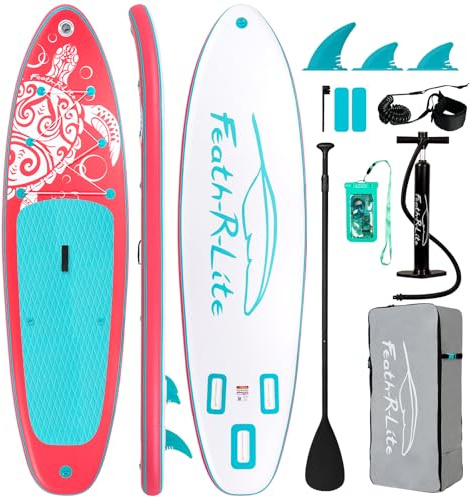 FEATH-R-LITE Tabla de Paddle Surf Inflable Ultraligera – Accesorios Sup Completos: Pala Ajustable, Bomba, Mochila, Leash y Aletas. Ideal para Todos los Niveles