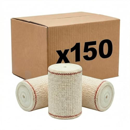 KMINA Vendas Elásticas de Crepé, Algodón Transpirable, 5 cm x 4 m (150 uds)