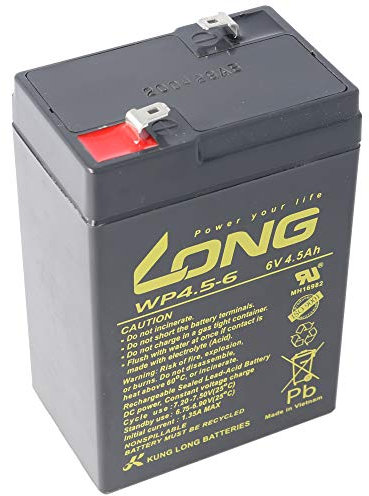 Kung Long WP4.5-6 Blei Akku 6 Volt 4,5Ah mit Faston 4,8mm Steckkontakt Abmessungen LxBxH 70x47x101mm