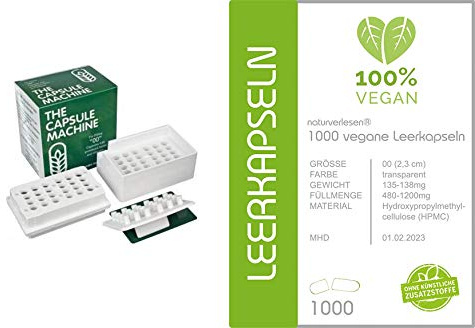 100–1 000 bitar vegan tomma kapslar storlek 00, halal och spis, också lämplig för kapselfyllningsmaskiner. Bästa läkemedelskvaliteten. HPMC, 100 % vegan ~ vegetarisk