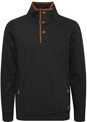 BLEND Achlias Pull Sweat Homme avec Col Debout Boutones Et Poches, Taille:L, Couleur:Black (70155)