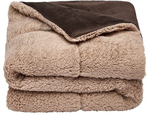 Brentfords Dog Blanket Large Sherpa Soft Fluffy Warm Pet Dog Blankets Washable Animal Cat Kitten Kennel Mat Warm Throw Over Plush Fleece, Chocolate Brown - 75 x 110cm